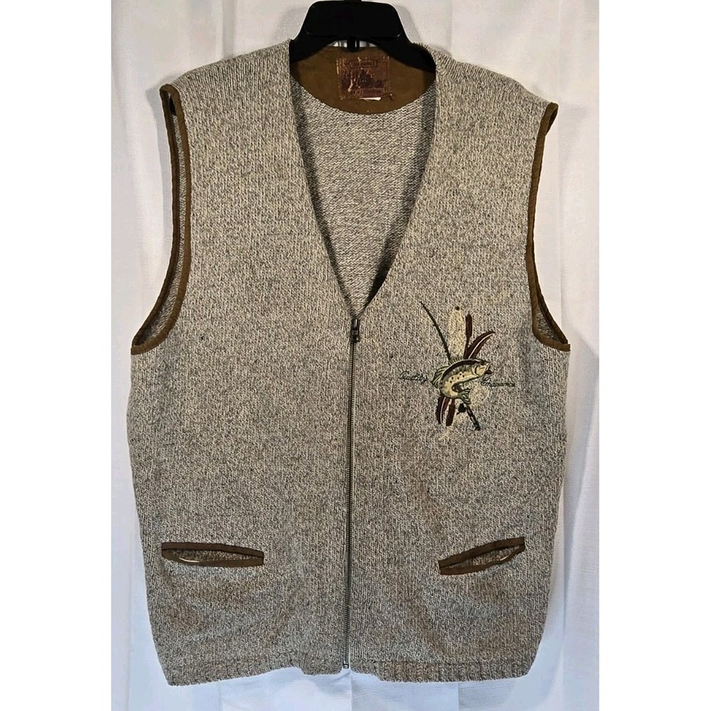 Vintage Unlimited Quest Embroidered Fishing Sweater Vest Size XL - 48"‎ Chest